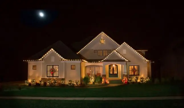 house with Christmas lights.